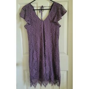 Francescas Purple Lace Dress Flutter Sleeve Scalloped Hem Boho Size Medium Derby